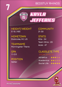 Celebrity Pink Classlete Sports Card Back Female Volleyball Player