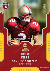 Edgy Dark Red Classlete Sports Card Front Male Football Quarterback