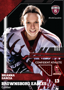 Levels Dark Red Classlete Sports Card Front Female Hockey Player