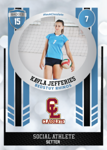 Spotlight Light Blue Sports Card Front Female Volleyball Player
